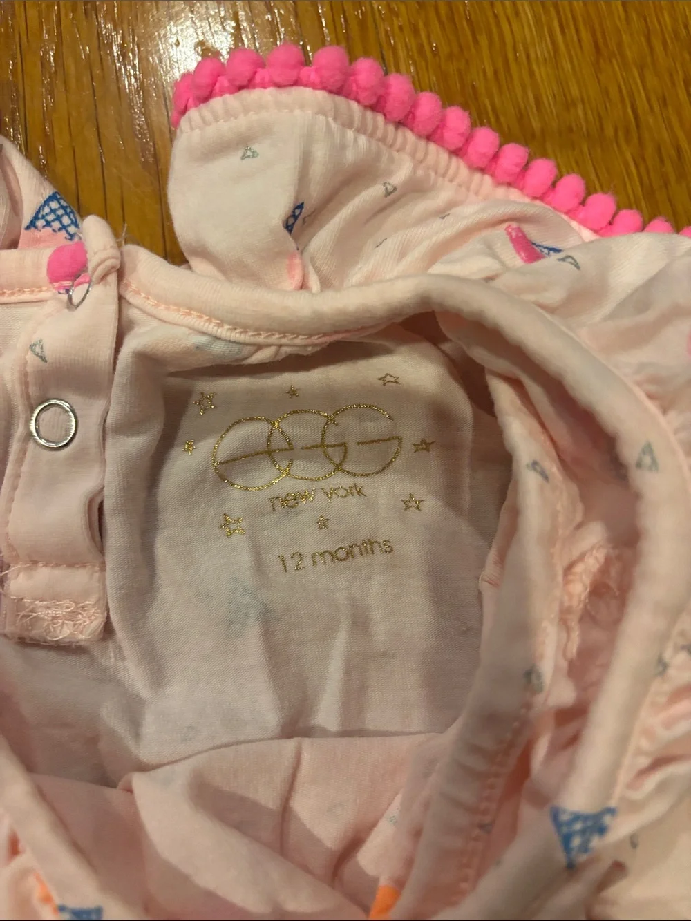 Pastel Pink Ice Cream Print Baby Bodysuit with Ruffle Straps